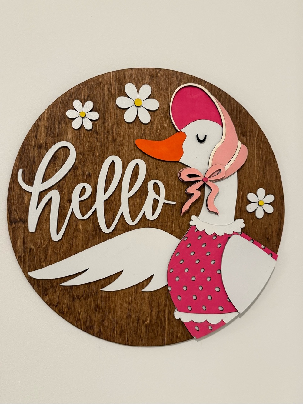 Hello Goose Wood Wall Art - Pink & White